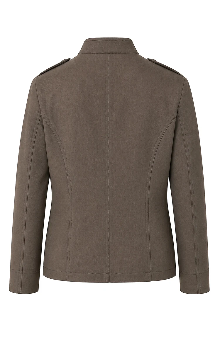 K2540W Luxuriöse Damen-Militärjacke aus Strukturiertem Wollmischgewebe mit Stehkragen, Tailliertem Schnitt und Eleganter Oberbekleidung – Detail 14