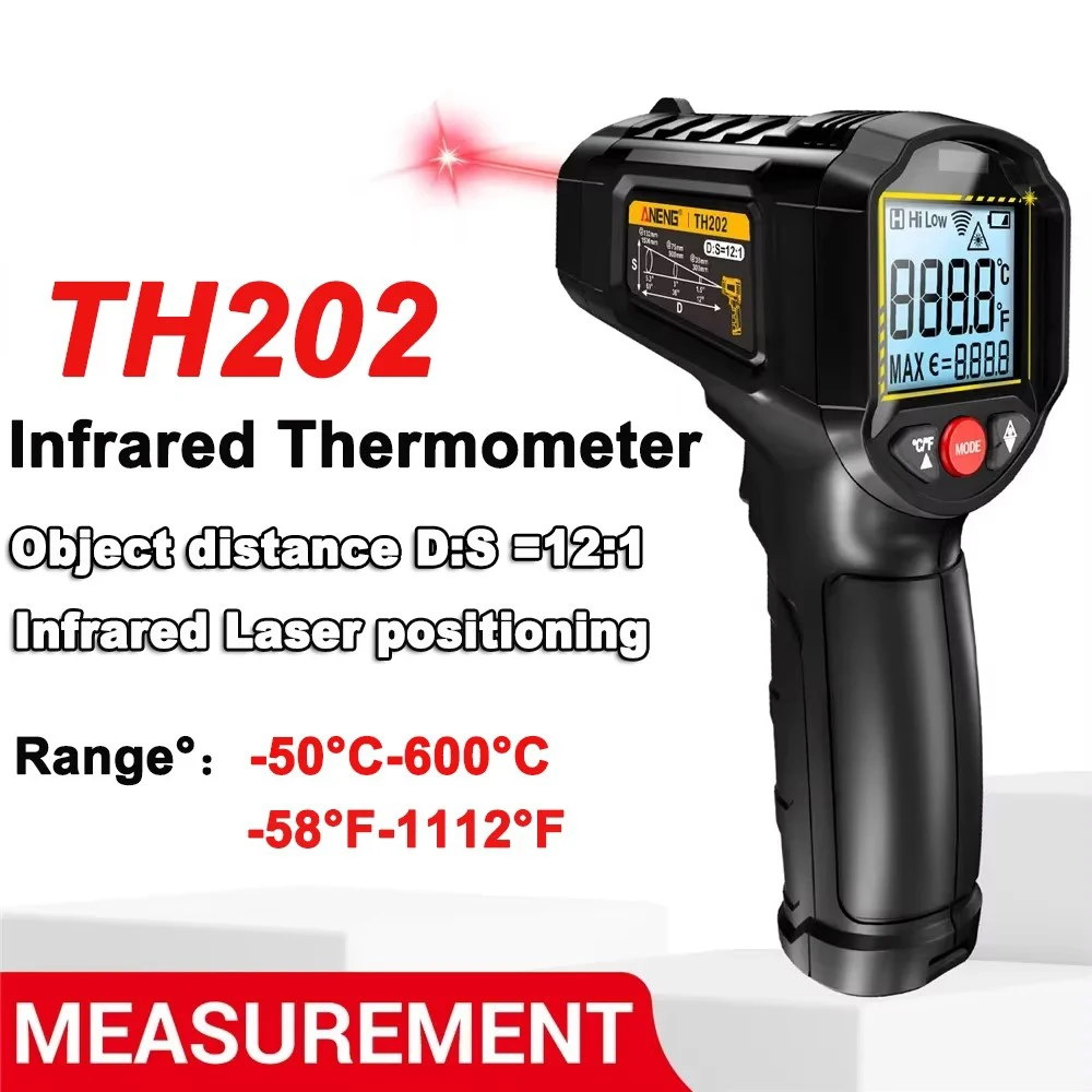 TH202 Infrared Thermometer Non-contact -50-600degrees Celsius Digital Laser Temperature Meter LCD Display Thermometer Gun