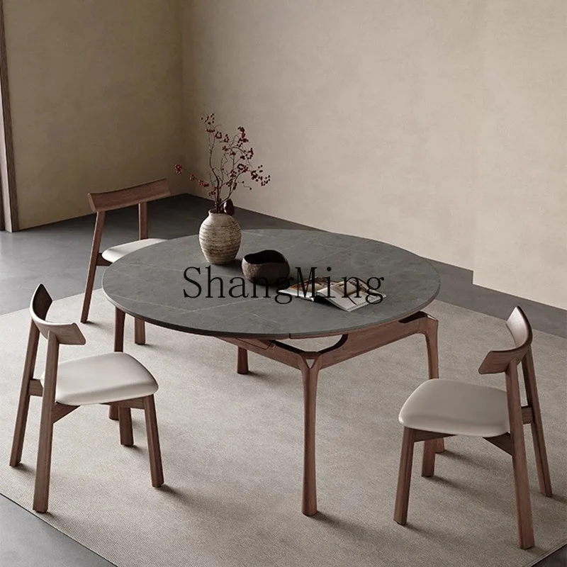 

SM minimalist retractable rock slab dining table square and round household small apartment solid wood round table