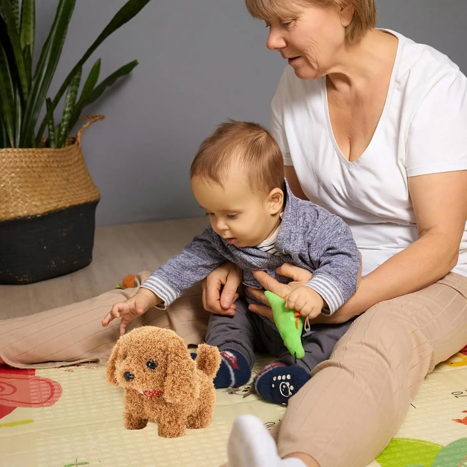 Symulowany pluszowy piesek, robotyczny pies dla dzieci, zabawka chodząca i szczekająca, elektroniczny piesek jako prezent.