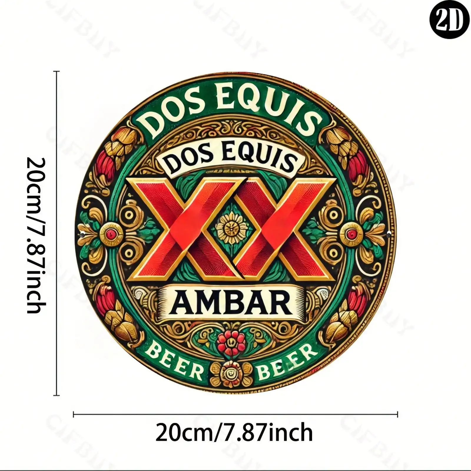 Dos Equis Ambar Beer 8x8" Round Aluminum Wall Art - Reusable Metal Sign for Home, Kitchen, image 3