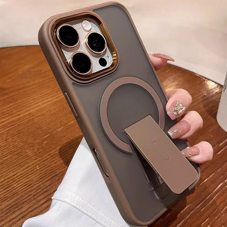 

Матовый полупрозрачный чехол Magsafe Bracket для iPhone 16, 15, 14 Pro Max Plus 13 12 11, складная подставка, металлический противоударный чехол для камеры