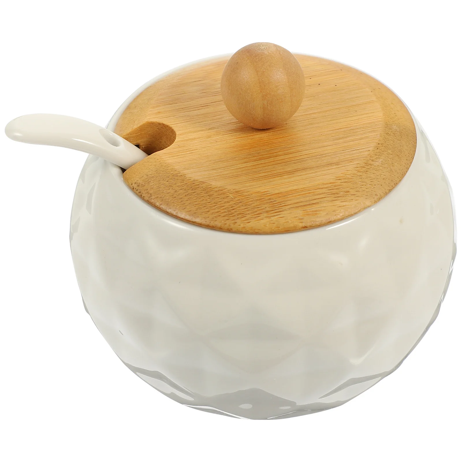 

1Set Ceramic Spice Container Kitchen Seasoning Box with Lid Spoon Bamboo Holder for Salt Pepper Small Snacks Kitchen Storage