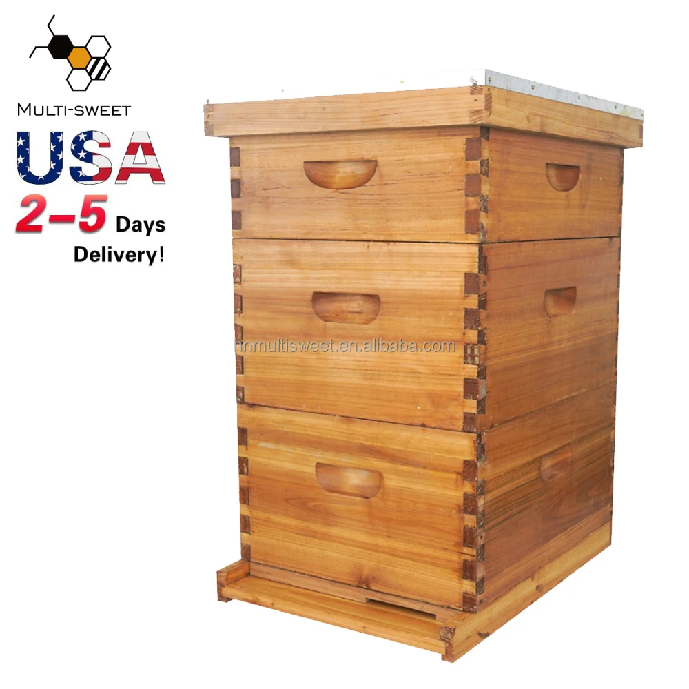 RTS 3 Layers Wax Coated Langstroth Beehive 10 Frame Complete Honey Bee Hive Box Kit for Bees