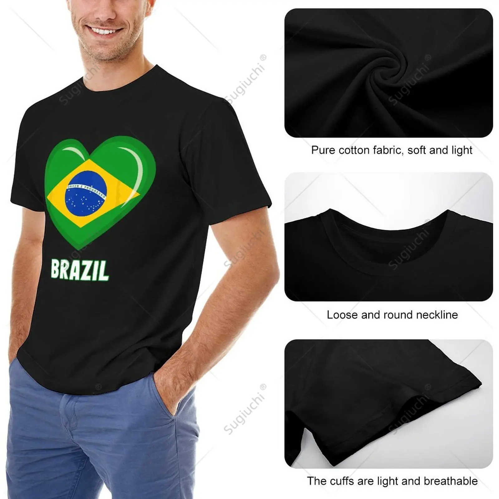 Camiseta brasileña con bandera de Brasil para hombre y mujer, camisa Unisex con corazón, 100% de algodón