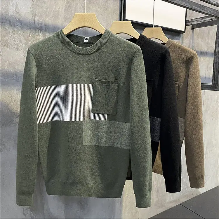 

Oversized Round Neck Sweater Male Korean Fashion Loose Wild Sweater Personality Trend Men's Winter Knitting Sweater W08