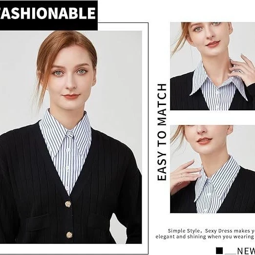 Botvotee Striped Fake Collar Detachable Dickey Collar Blouse Half Shirts Peter Pan Faux False Collar for Women & Girls Favors