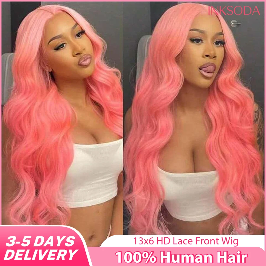 Luz rosa 13x6 hd peruca frontal do laço 100% perucas de cabelo humano 30 Polegada onda do corpo peruca colorida vermelha 13x4 perucas de cabelo brasileiro para mulher