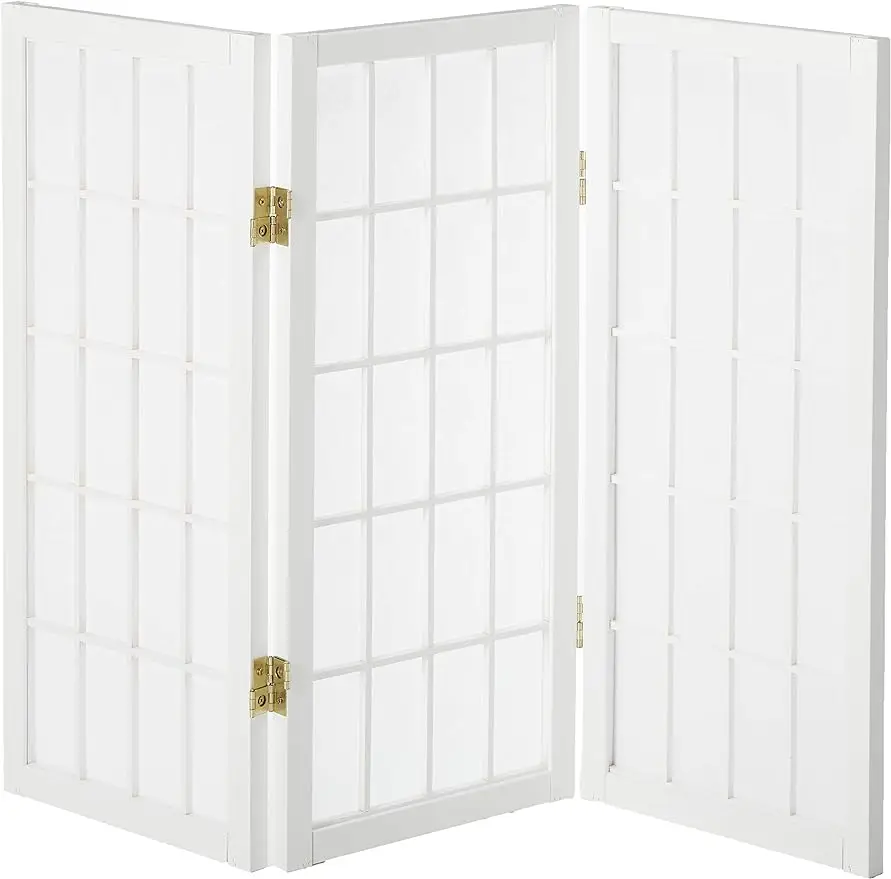 2 ft. Short Desktop Window Pane Shoji Screen - White - 3 Panels