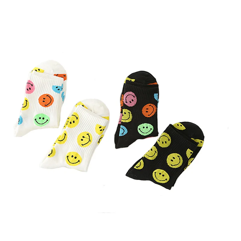 Fashion Big Smile Face Women Socks Cotton Creative Personality Pure Color Funny Socks for Ladies Meias