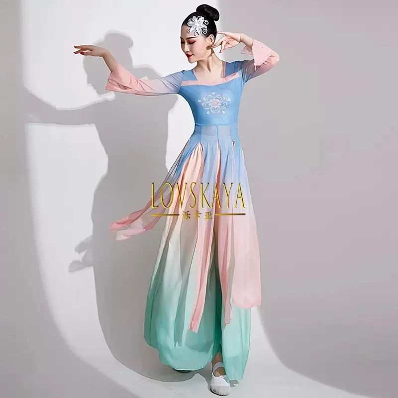 Robe de spectacle de danse classique de style chinois pour femmes, ensemble de danse d'éventail important, nouveau document nickel é