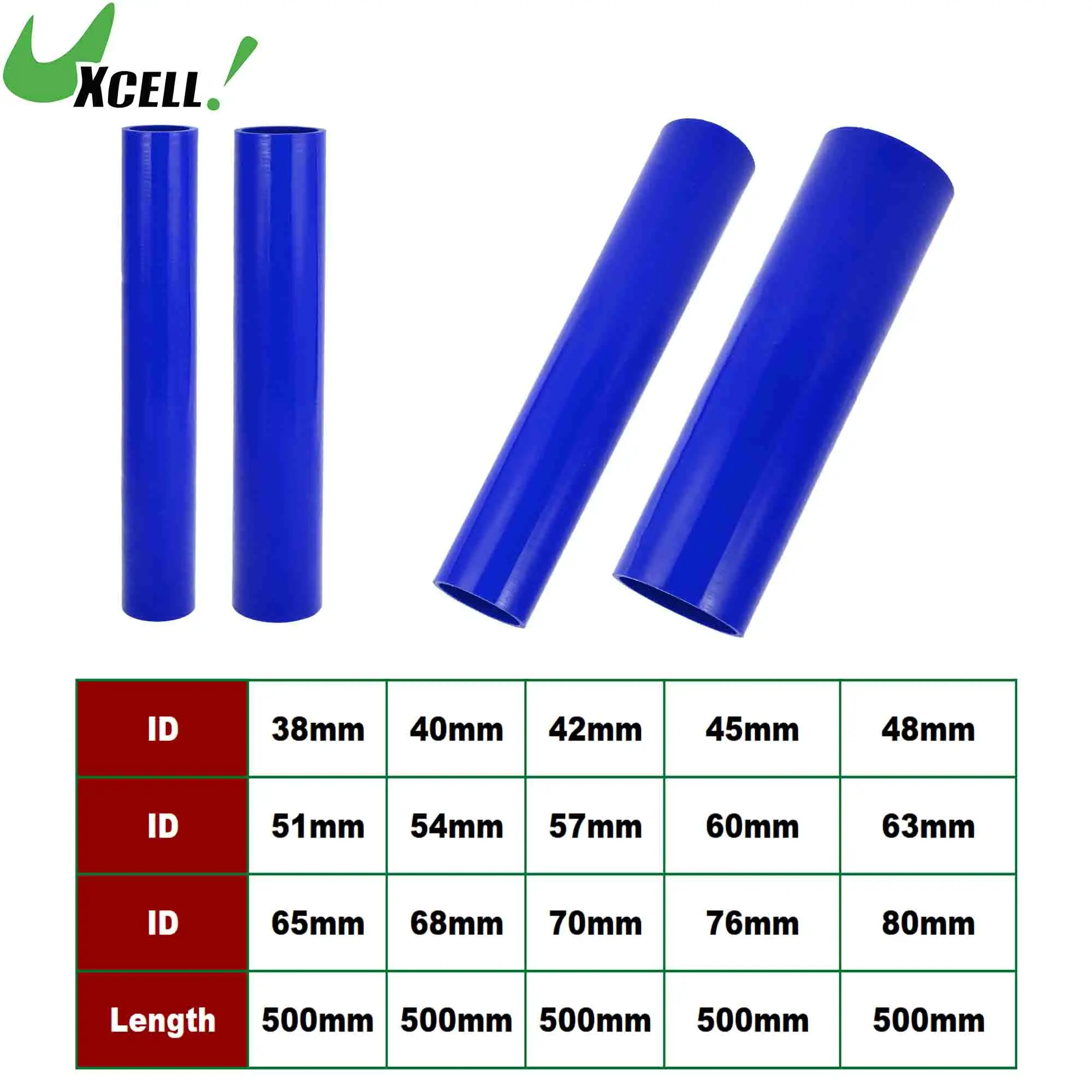 UXCELL 38mm 40mm 45mm 51mm 54mm to 80mm ID Car High Performance Straight Silicone Hose Coupler Intercooler Tube 500mm Long Blue