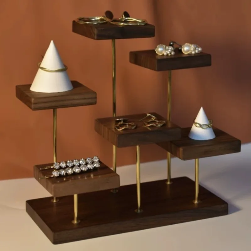 Solid Wood Jewellery Display Stand Counter Jewelry Organizer Holder Ring Earrings Shelf Exhibitor Bracelet Necklace Storage Rack