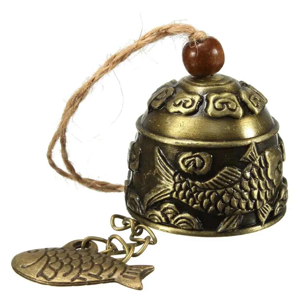 Zinc Alloy Wind Chime Feng Shui Fish Pattern Metal Bell Lucky Hanging Decor for Home Room Garden