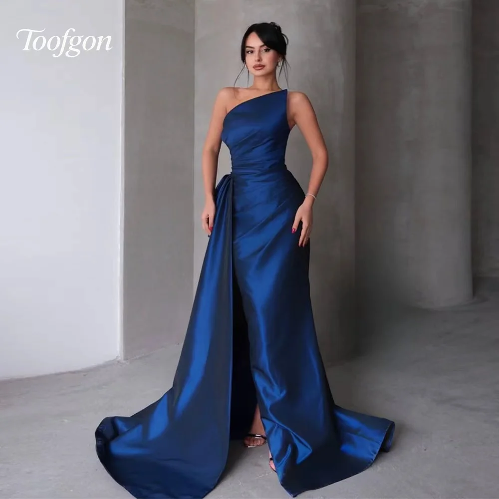 

Toofan Синие вечерние платья на одно плечо с драпировкой Элегантные женские вечерние платья по индивидуальному заказу трапециевидное платье для торжественных случаев