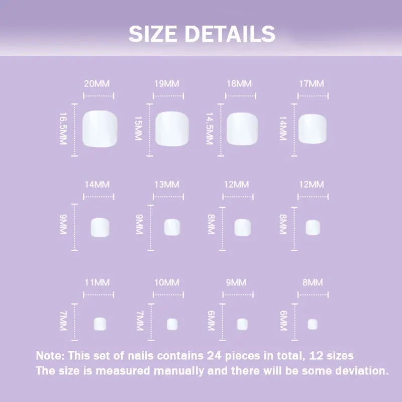 Unhas postiças para manicure, macio, transparente, branco, pêssego, verão, pé, estilo curto, 24 pcs/box