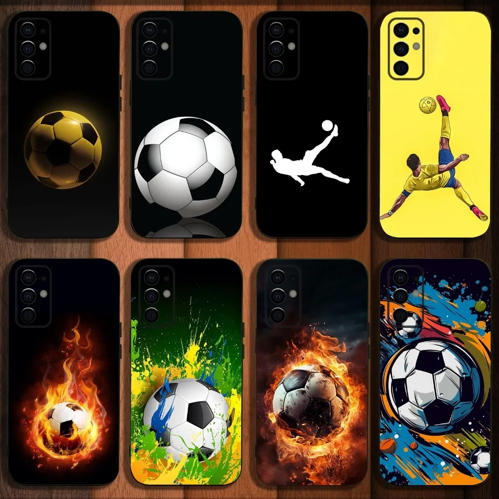 Fire Football Soccer ball Phone Case For Samsung S24,S21,S22,S23,S30,Ultra,S20,Plus,Fe,Lite,Note,10,9,5G Black Soft Cover