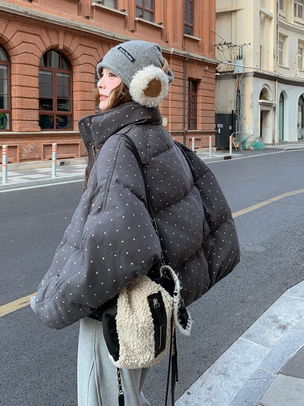 ay 水玉模様スタンドカラー オルト レディース ダウンジャケット カジュアル スリ 冬用コート シエンデッド アンチエイジング レジャー アウターウェア