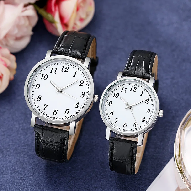 

Small Round Table Men Watches Quartz Wristwatches Simple Couple Students Watch Leather Strap Digital Scale Relogios Masculino