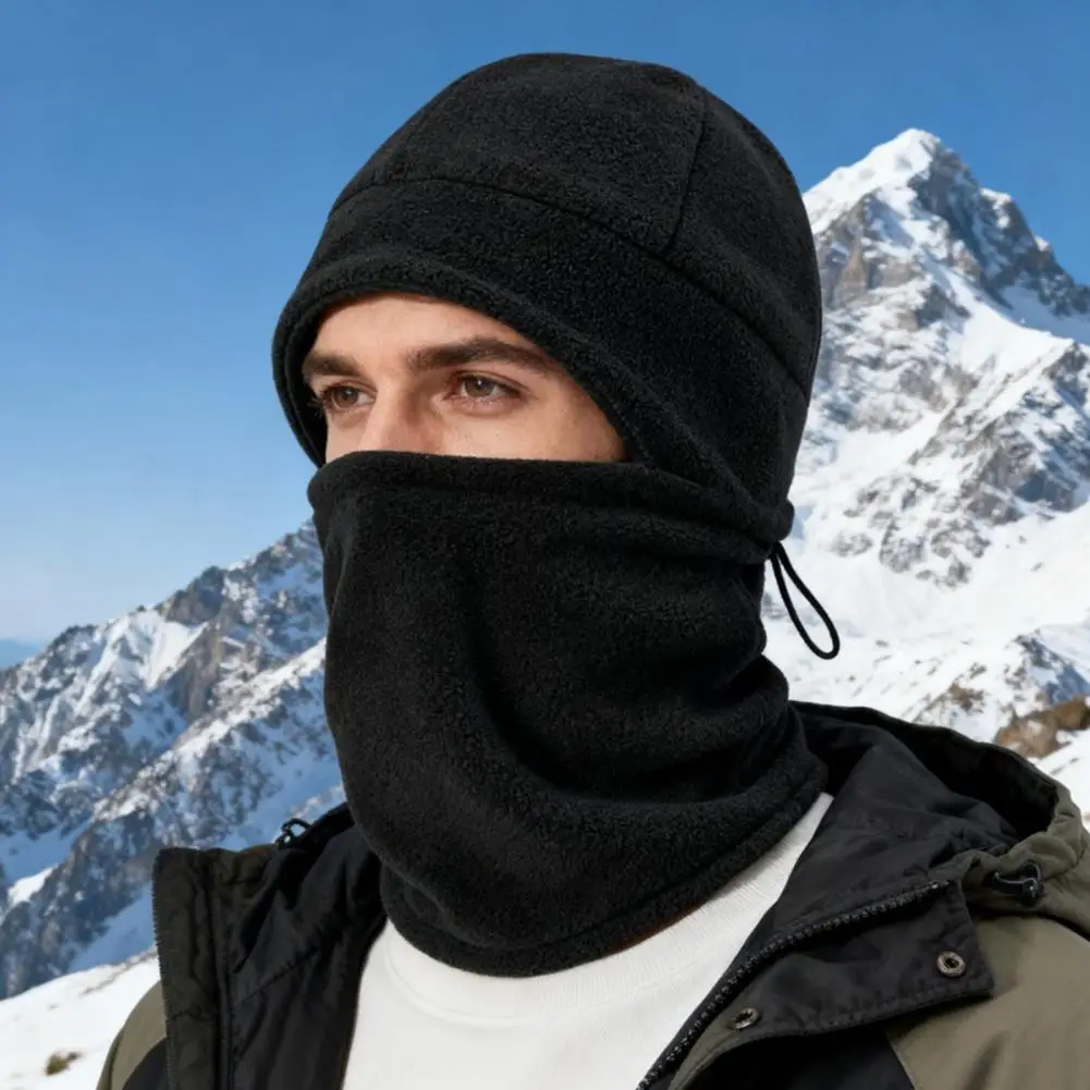 Windproof Cycling Cap 2pcs Unisex Cycling Cap Set Double Layer Velvet Warm Hat Adjustable Drawstring Neck Gaiter for Outdoor