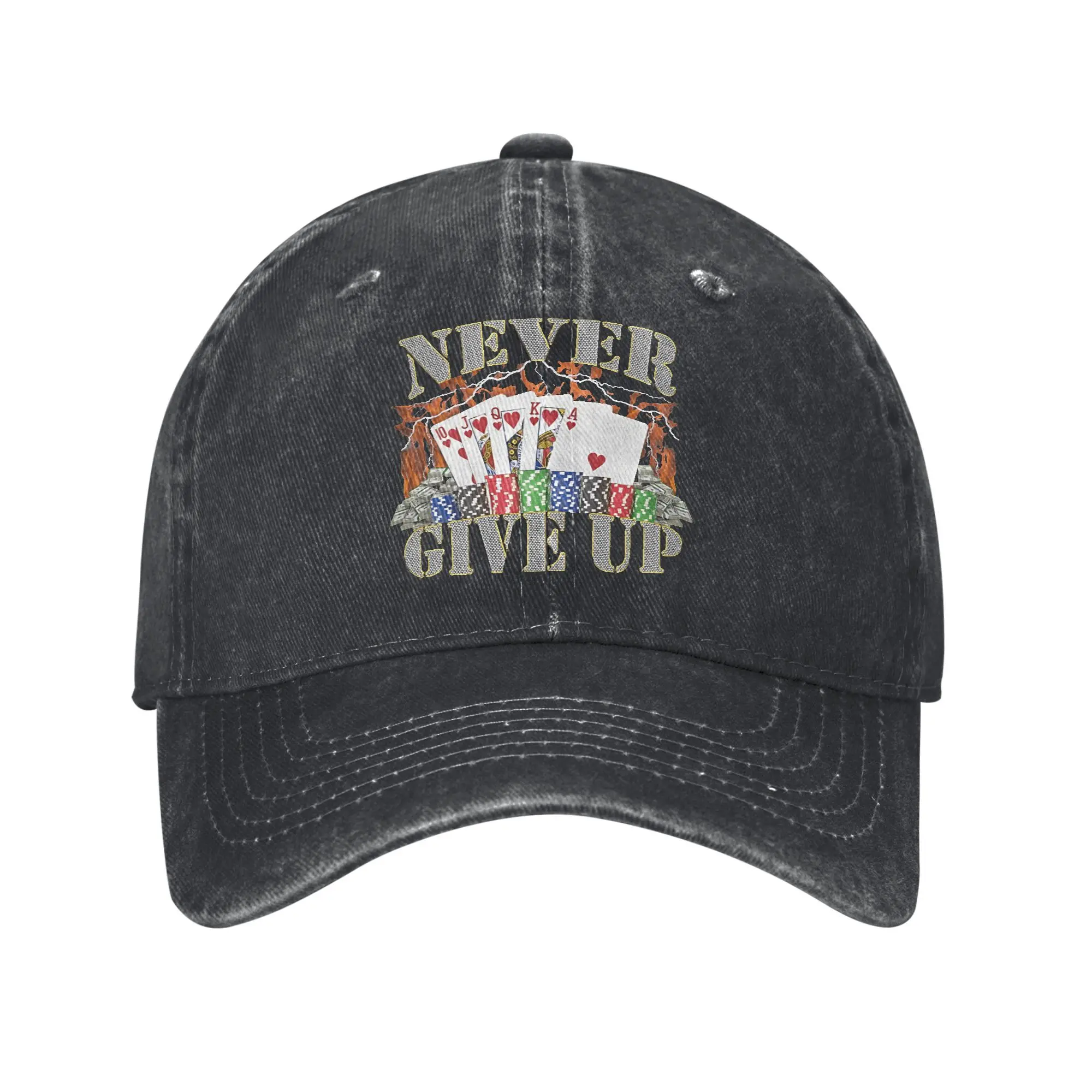 Winners Never Quit Funny Gambling Meme Washed Baseball Cap  y2k Cute Sun Trucker Hat Summer Men Adult Outdoor Gym Baseball Caps