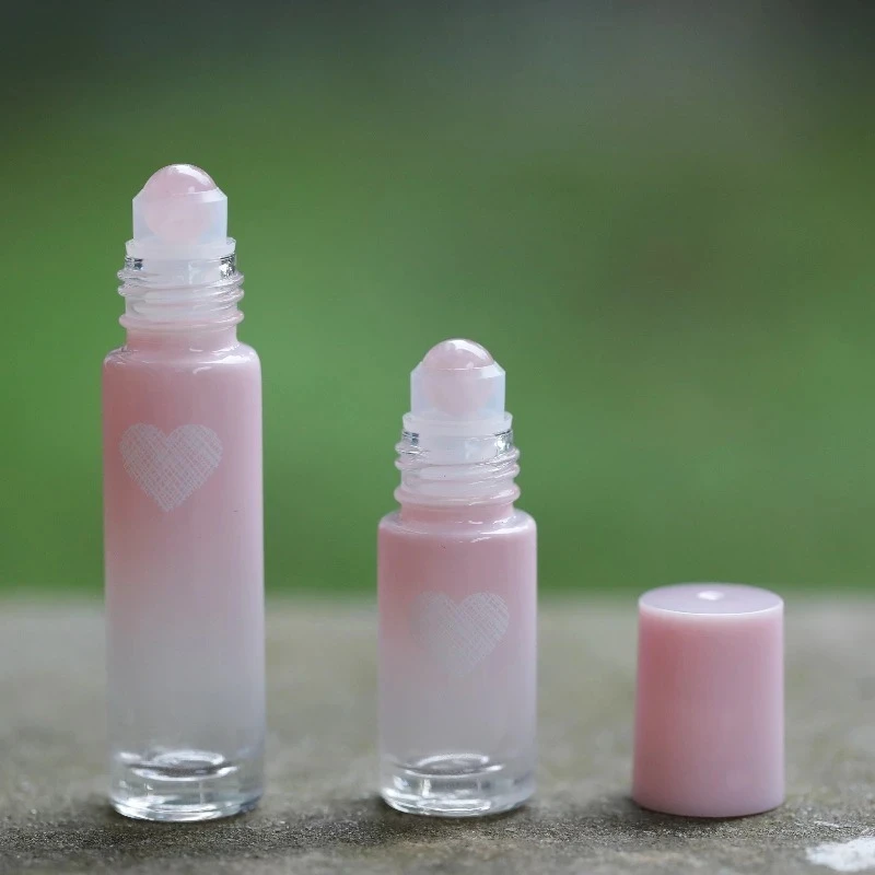 5/10ml 그라데이션 핑크 유리 롤온 병 빈 향수병 패턴 에센셜 오일 롤러 볼 병 액체 메이크업 용기