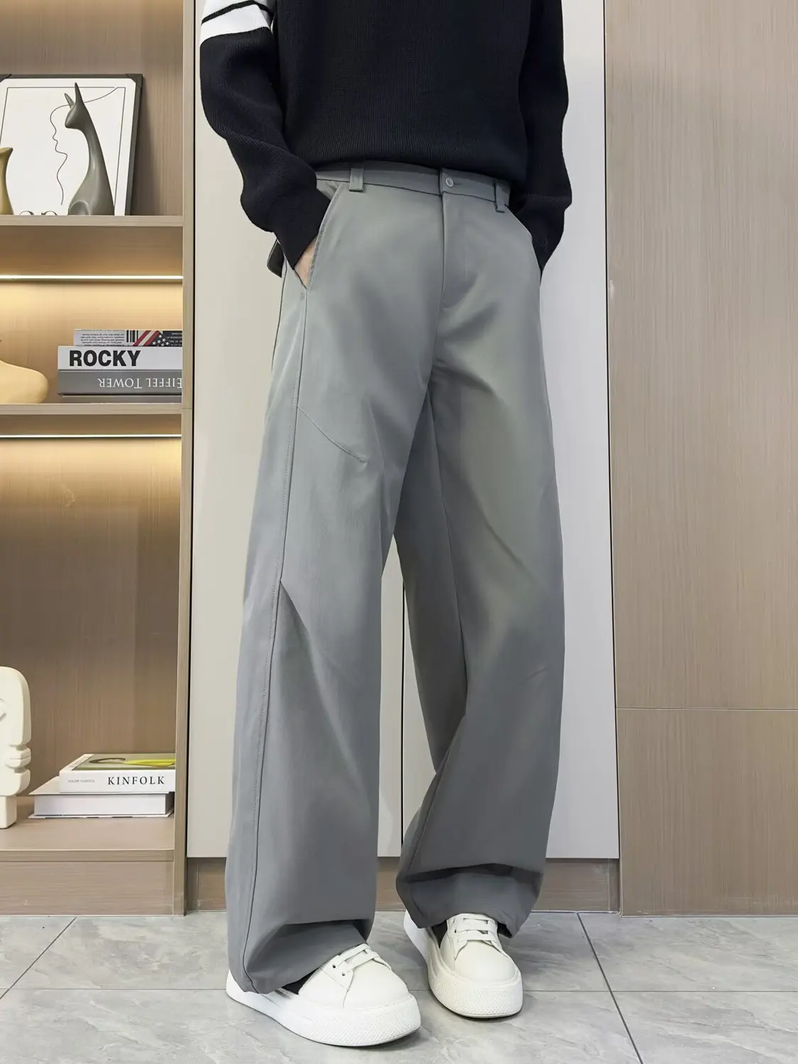 

American Sle Deconstructed Wide Leg Pants Men's Spring Autumn Slimming Floor-Length CleanFit Loose Straight Cut Trousers