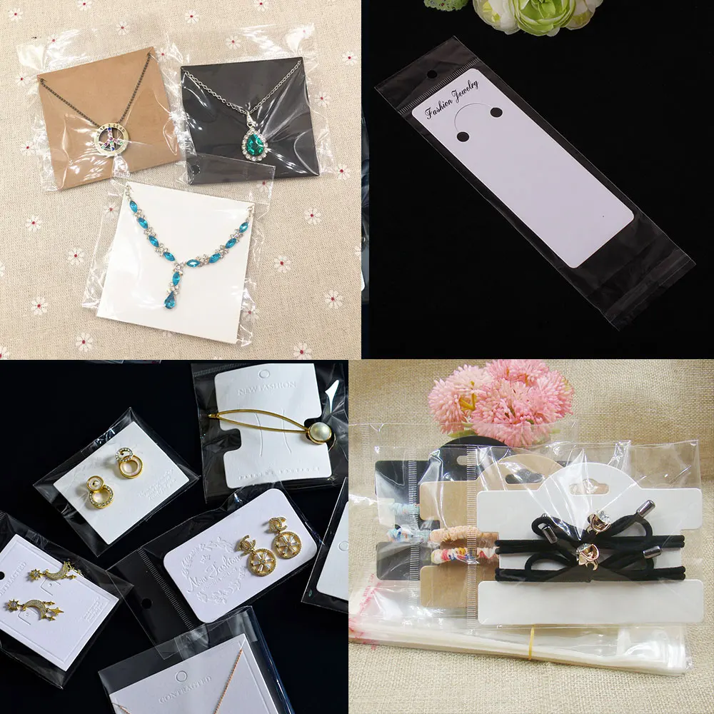 30-50sets Display Card with Opp Bags Transparent Self Adhesive Plastic Bag for Handmade Jewelry Necklace Bracelet Packaging