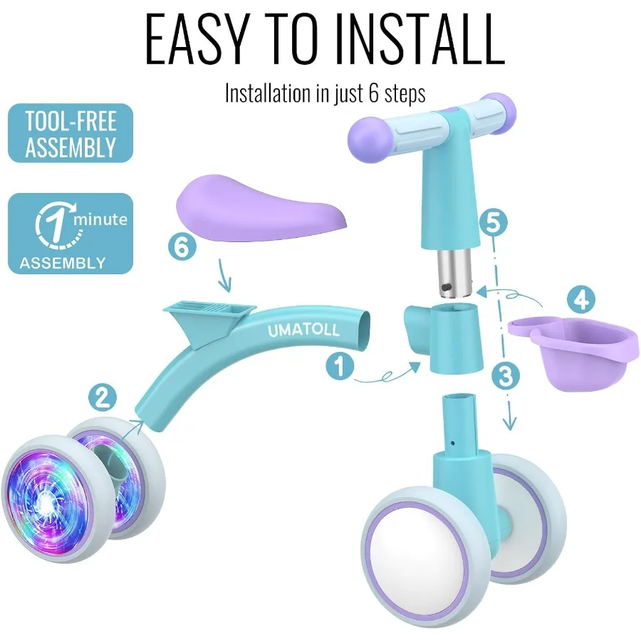 Juguetes de bicicleta de equilibrio para bebés con iluminación colorida, regalos para niños de 1 año, andador de asiento ajustable, regalos de cumpleaños para niños de un año