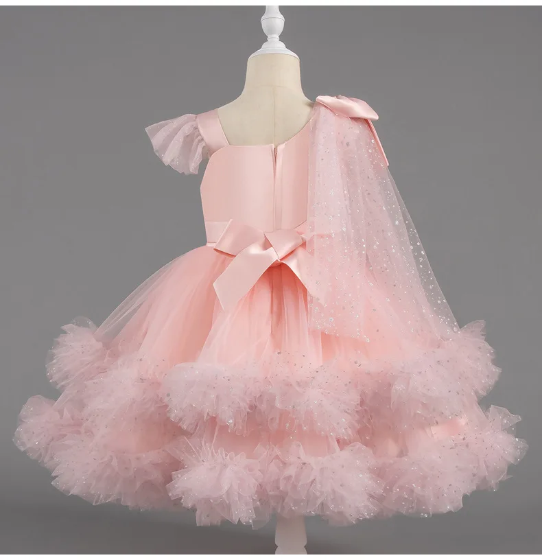 Princess Dress For Girls  Baby Bowknot One Shoulder Flower Girl Children's Day Hostess Costume Casual Wear Graduation Ceremony