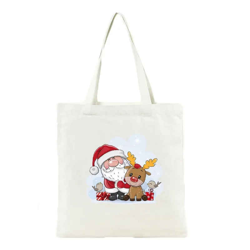 

Christmas Santa Claus Christmas Tree Pattern Canvas Tote Bag To Celebrate The Holiday Shoulder Bag Portable Storage Bag