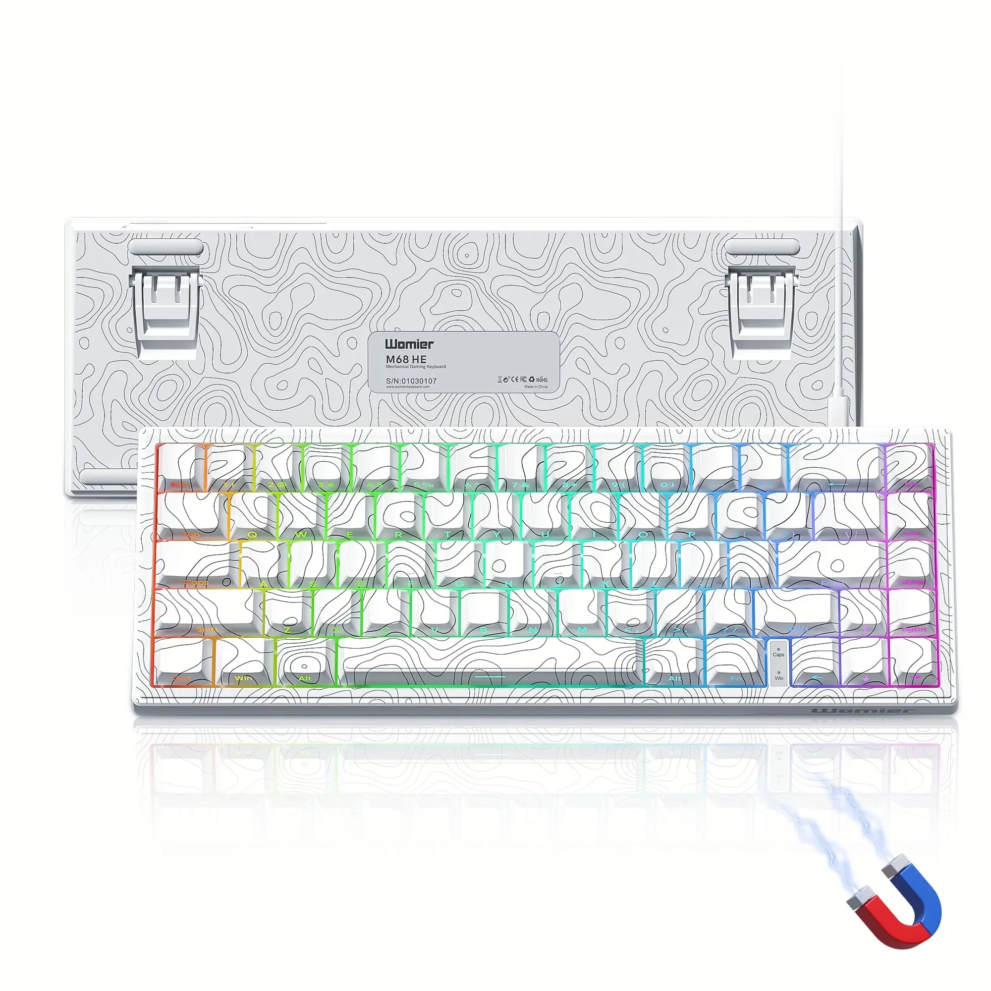 Womier M68 HE V2 White Topographic Web Drive Rapid Trigger Rgb Mechanical Keyboard Magnetic Switches Wired Keyboards for Mac Win