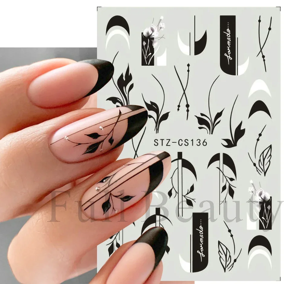 French Textured Lines Nail Art Stickers Simple Geometry Leaf Flower Adhesive Sliders Monogram Summer Manicure Decal LYSTZ130-137