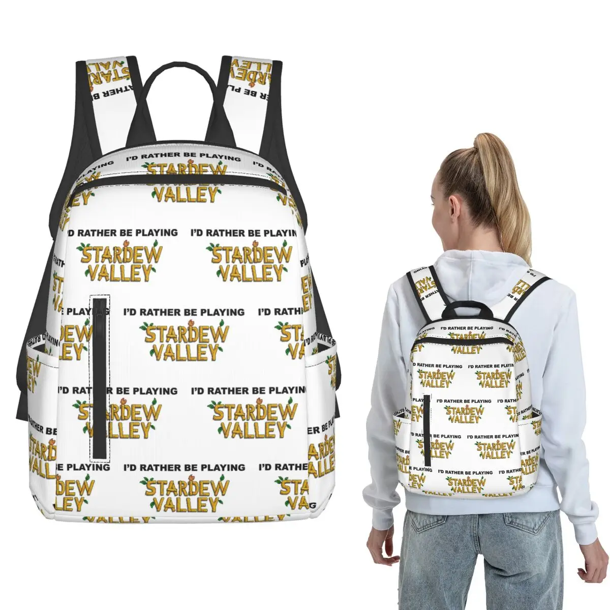 I'd Rather Be Playing Stardew Valley Backpack Large Capacity Boys Girls BookBag School Bag Shoulder Bags for Men Women