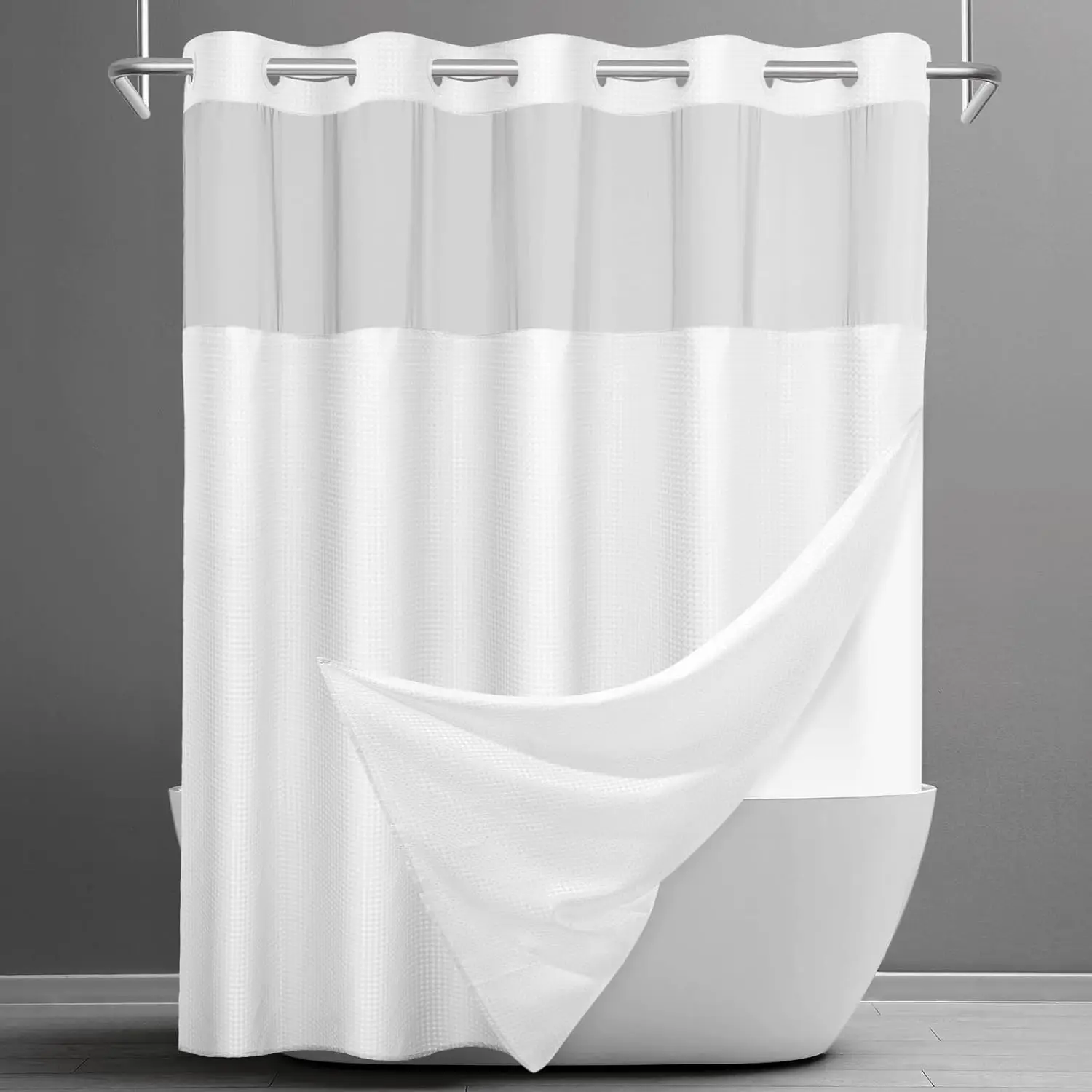 

Waffle Shower Curtain Set with Snap-in Liner, Waterproof Fabric for Bathroom Hotel Style, 71"x74", White