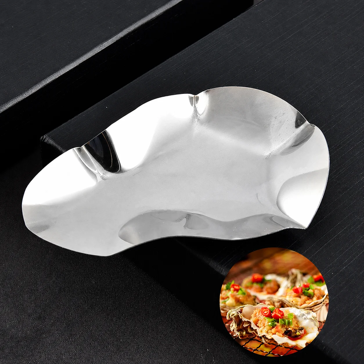 Plato de Acero Inoxidable para Conchas de Ostra, Plato Multifuncional para Servir Mariscos, Bandeja Resistente para Salsas y Aperitivos para el Hogar, Restaurante o Barbacoa