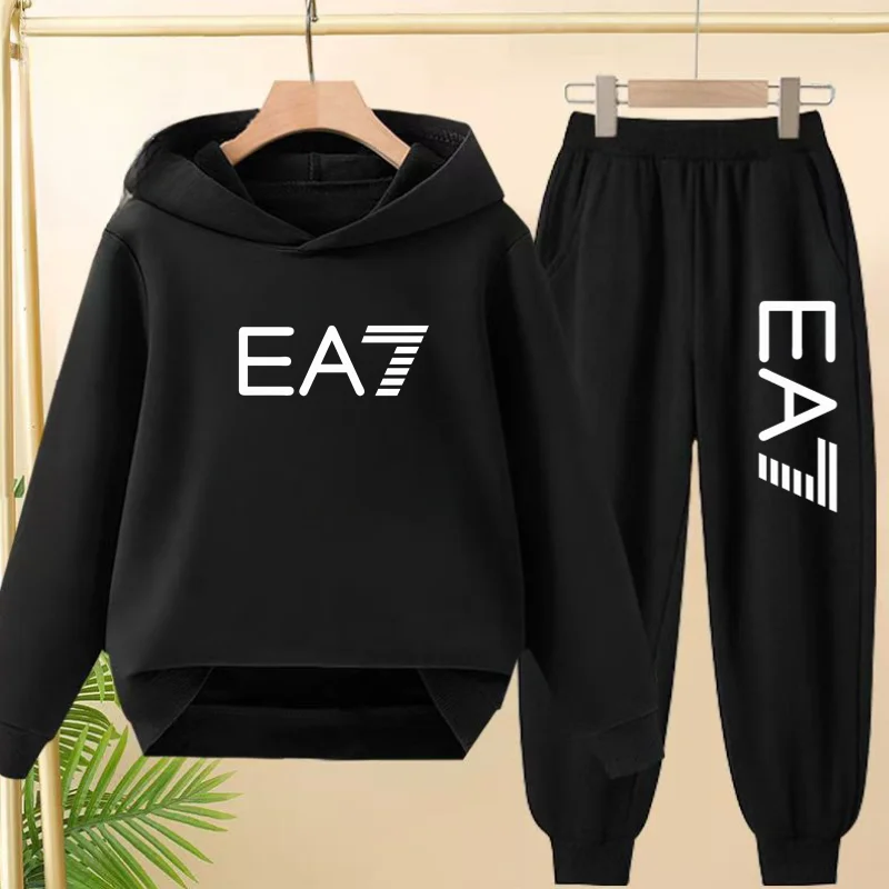 

Children Black Hoodie Outdoor Sports Letters Print Pullover 3-12Yrs Coat Sweatshirt+Pants Boys Girls Toddler Clothes Leisure Set