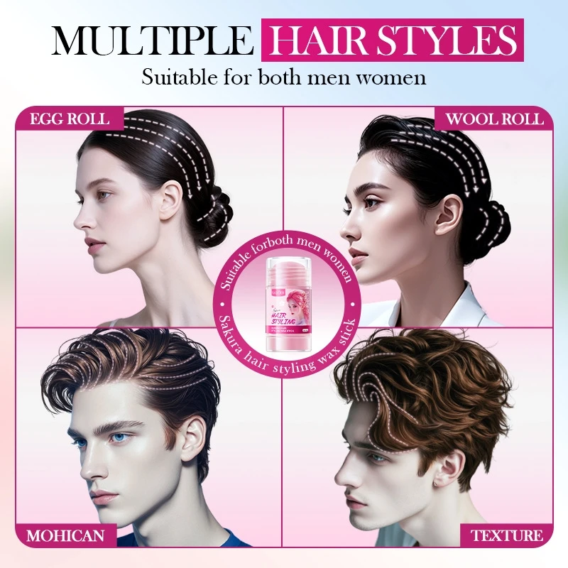 40 g de cera para el cabello con forma de flor de cerezo en barra, rica en extracto de flor de cerezo, aceite mineral, fragancia floral de flor de cerezo, fresca y elegante, fácil de contar al azar y sin escalar, mejora la textura del cabello, hace que tu apariencia más pequeña y se puede crear fácilmente... Adecuado para todo tipo de cabello, sin efecto de mantenimiento de rizar, especialmente adecuado para puntas de cabello y cabello rizado, sin fórmula grasosa.