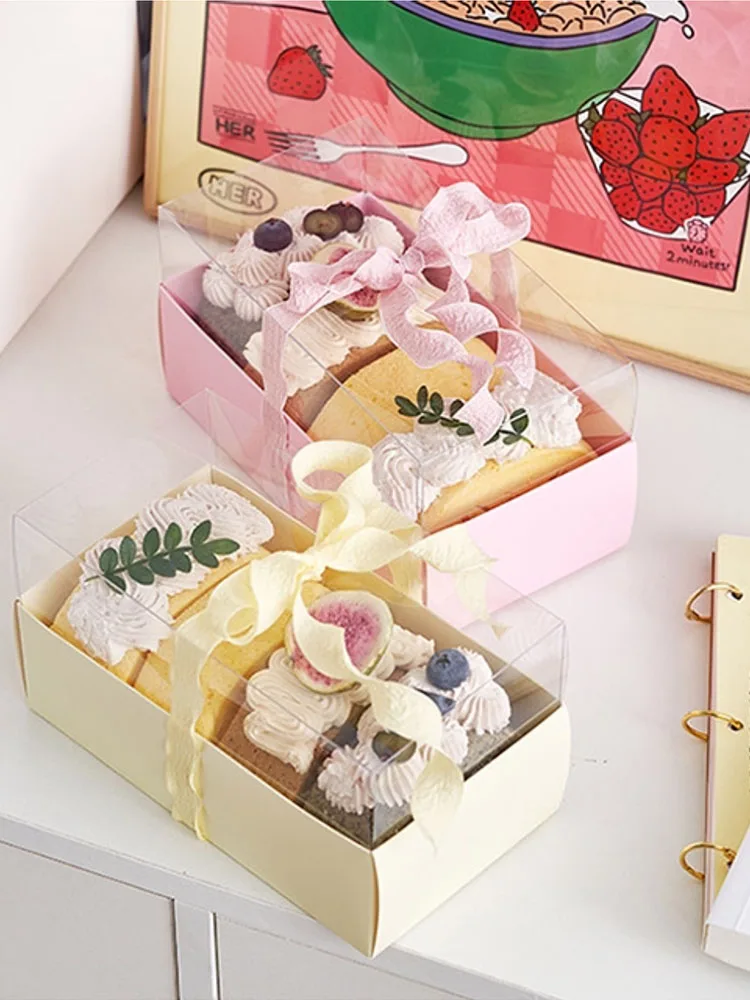 Caja de Pastel de Rollo Transparente Estilo Coreano Macaron, Caja Simple para Postres y Repostería, Caja de Embalaje para Pastel de Rollo, Suministros para Repostería Casera
