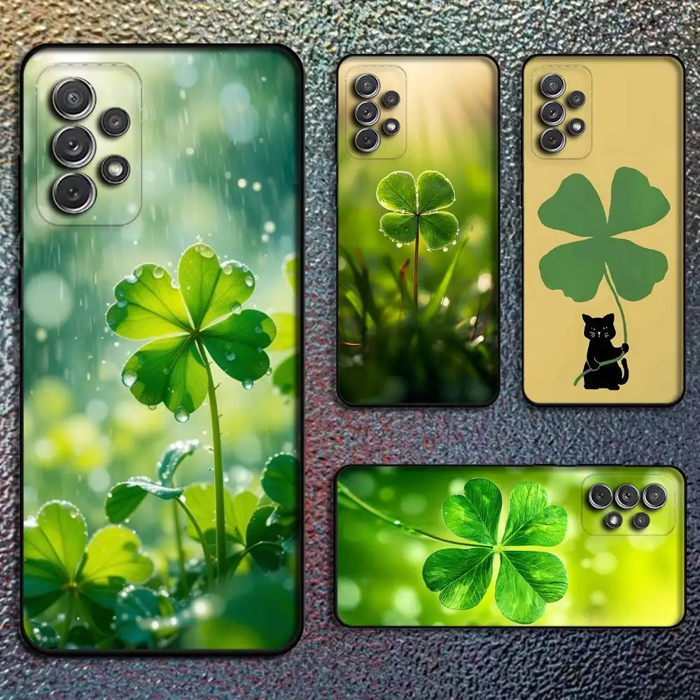 

Lucky Four Leaf Clover Phone Case For Samsung S25,S24,S21,S22,S23,S30,Ultra,S20,Plus,Fe,Lite,Note,10,9,5G Black Cover