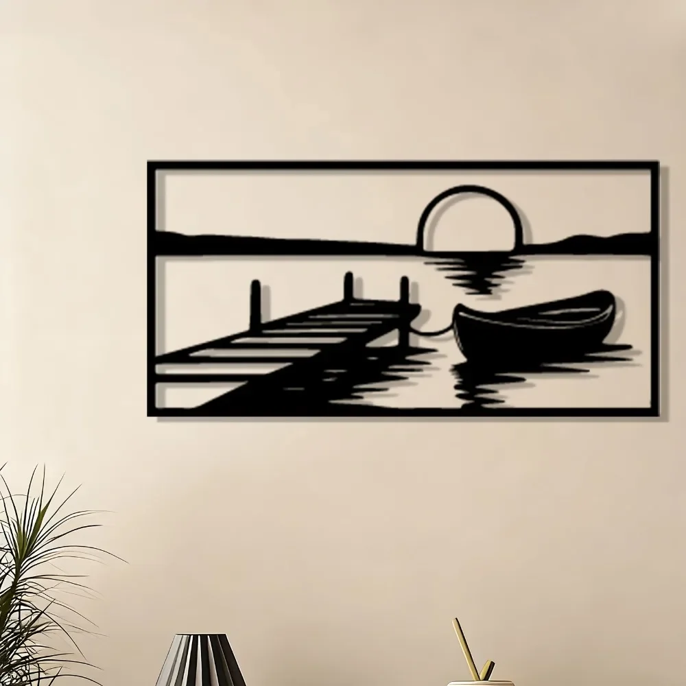 CIFBUY Metal Wall Art Lake Sunset Iron Decor Weatherproof Outdoor Yard Fence Nautical Theme Sign Large
