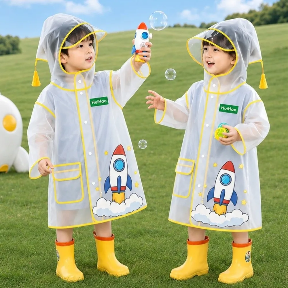Niedlicher EVA-Kinderregenmantel, wasserdicht, transparent, Regenponcho mit Kapuze, Dinosaurier-Design, Regenbekleidung für Schüler, für den Außenbereich