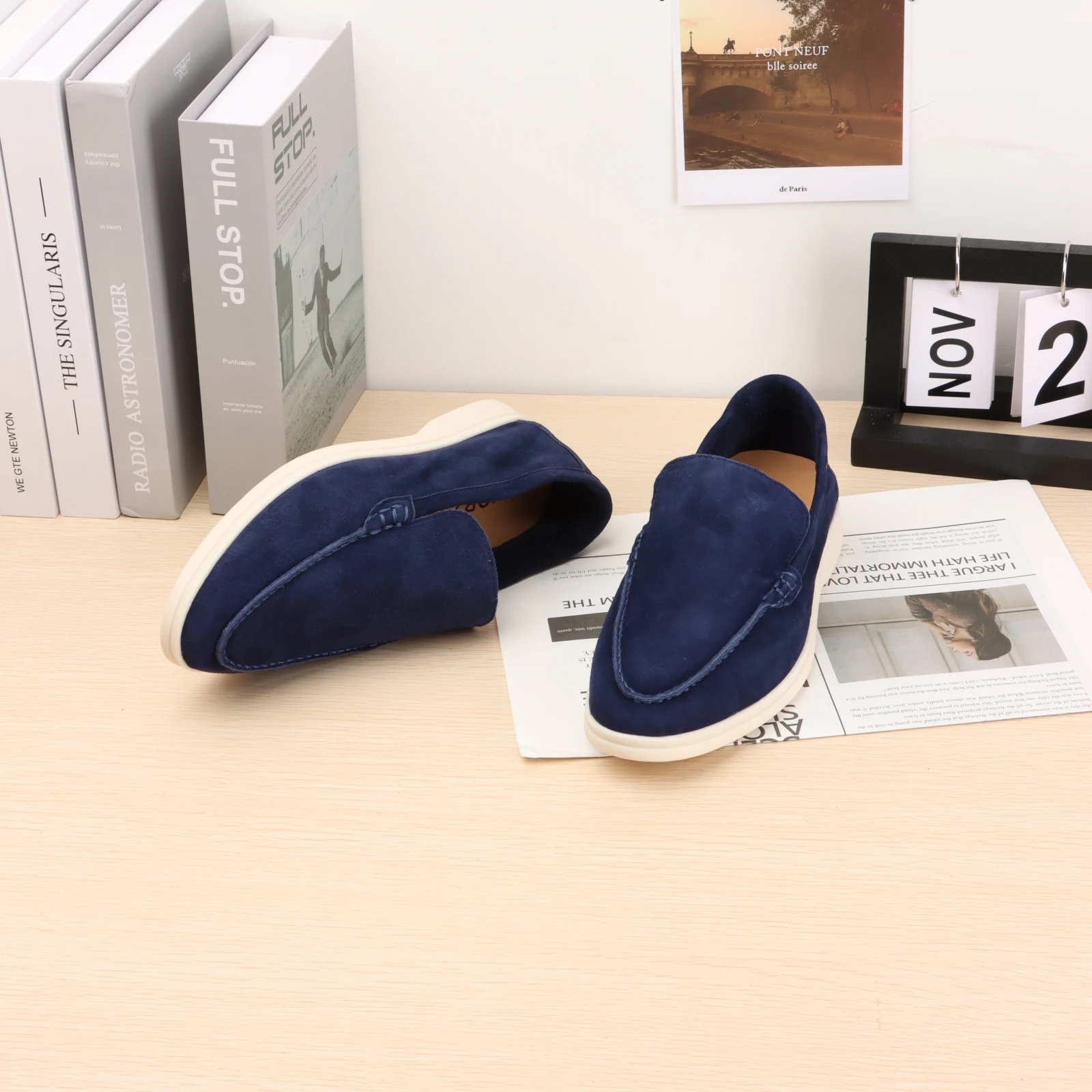 Not Logo Men's Leather Loafers, Casual Brand Women's Shoes, Designer Luxury Slip-Ons with Soft Rubber Flat Bottoms