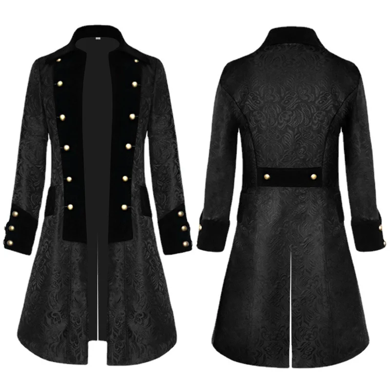 New Halloween Medieval Men's Uniform Jacket Pure Color Floral Embroidery Retro Style Fashionable Outerwear Male Costume