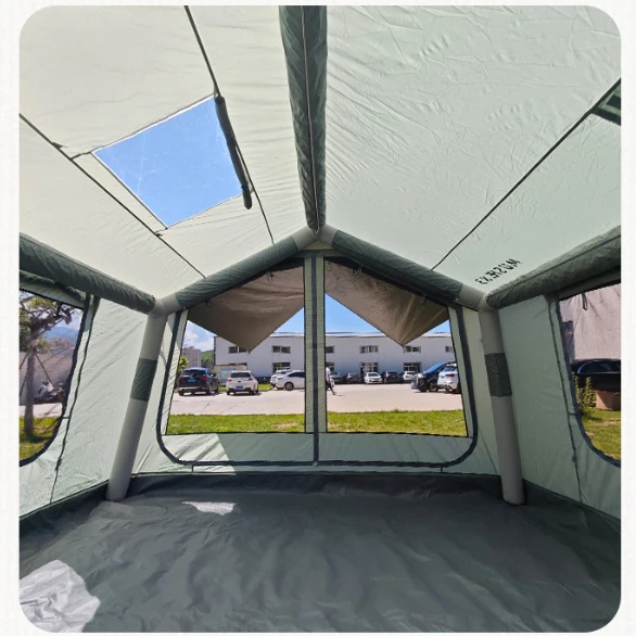 420D PU Coated Fabric Material Marquee Camping House New 7.2㎡ Large Inflatable Tent + Canopy Set Quick Open Travel Rooftop Tents