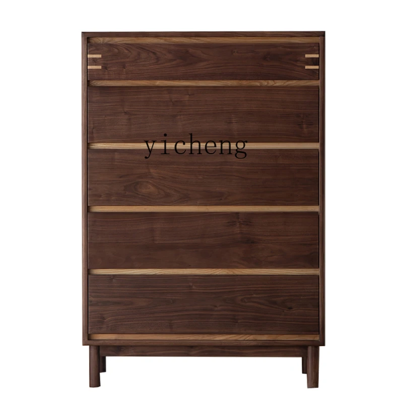 

ZC Solid Wood Chest of Drawers Jump Color Contrast Color Ash Wood Plaid Log Side Cabinet Drawer Chest of Drawers