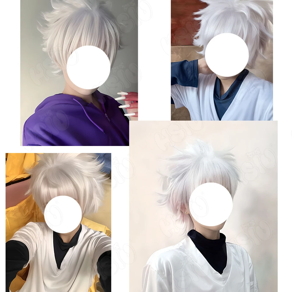 Killua Zoldyck Cosplay Wig Fiber synthetic wig HUNTER×HUNTER cosplay「HSIU 」silvery white short Wig+Wig cap