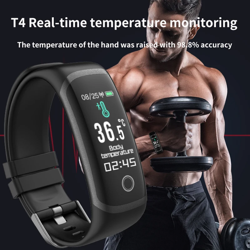 T4 Wearfit Connected Smart Bracelet Body Temperature Measurement Smart Watch Men Women Waterproof Fitness Activity Tracker