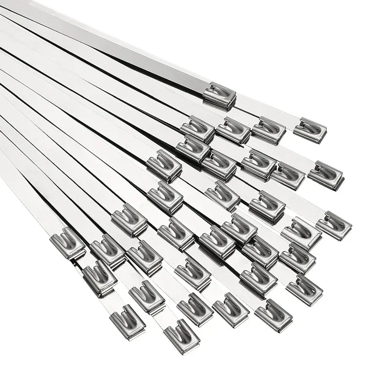 100PCS 4.6/7.9 Width 100-1000mm Stainless Steel Metal Cable Ties Wires Self-Lock Zip-Exhaust Multifunctional Locking Cable Tie