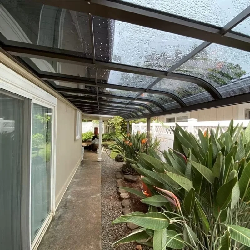 Aluminium patio cover sloping garden restaurant front door canopy with polycarbonate